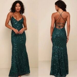 Lulu's Forrest green Backless Evening Dress